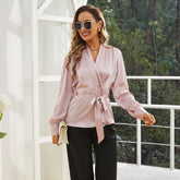 Womens Silk Blouse 100% Long Sleeves Silk Wrap Blouse